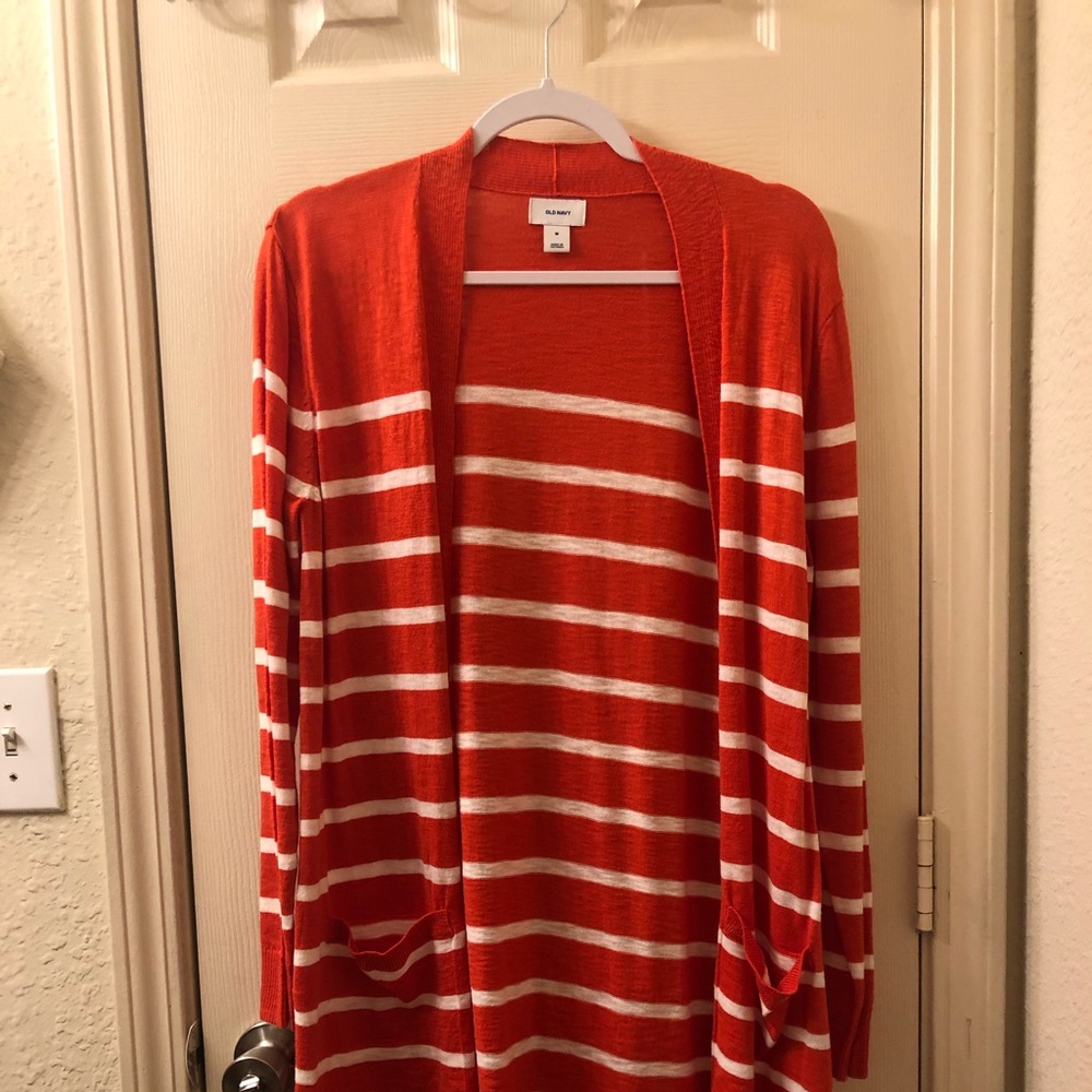 -Old Navy orange & white striped cardigan
